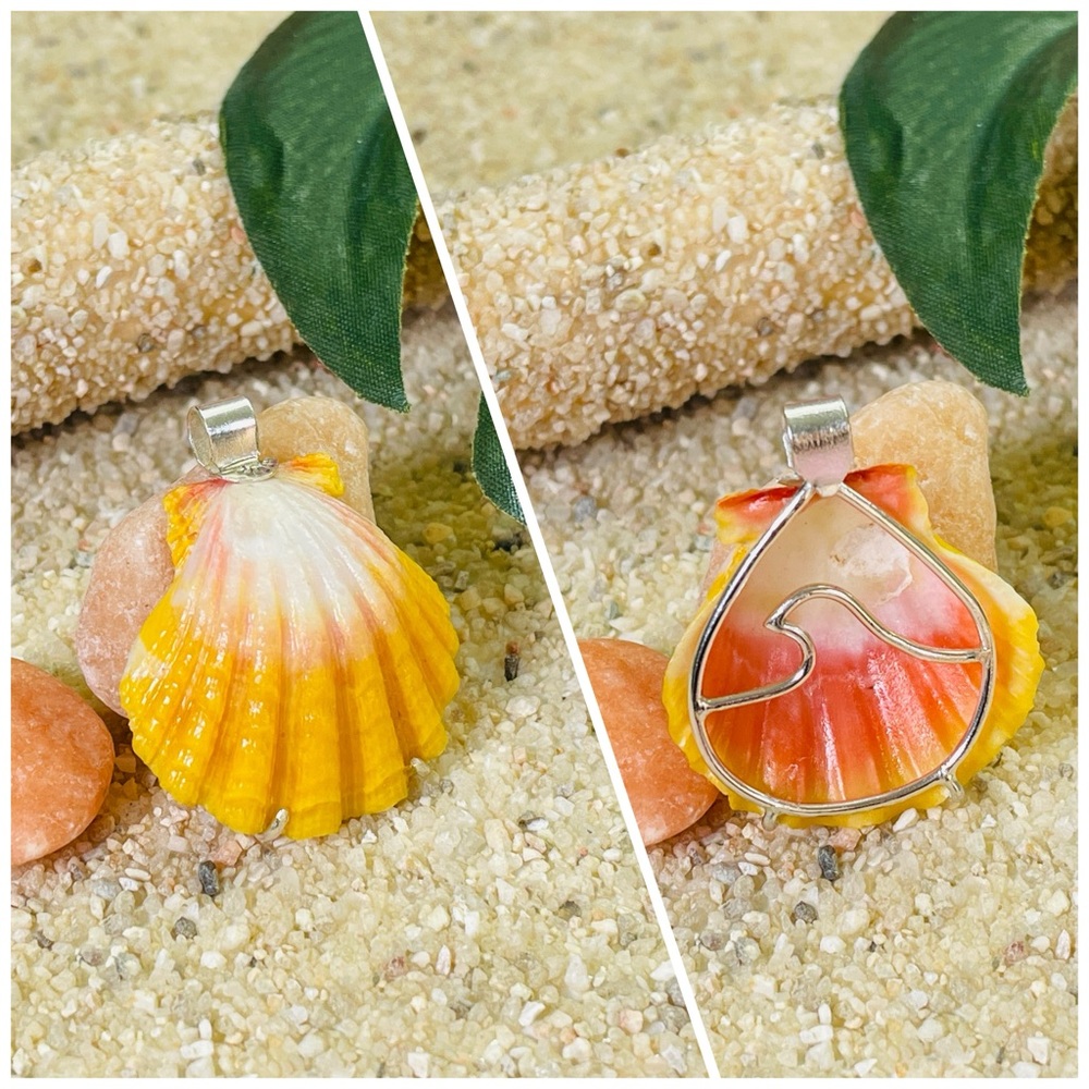 Rare Hawaiian Sunrise Shell Teardrop Wave Sterling Silver